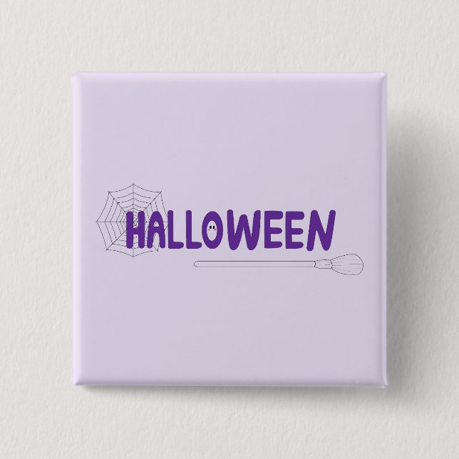 Purple Halloween Vibes with Whimsical Broom Design 2 Inch Square Button (Front)