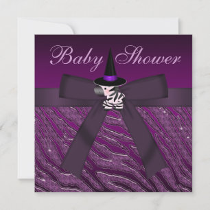 Purple Halloween Zebra & Animal Print Baby Shower Invitation