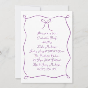 Purple Hand Drawn Bow Photo Graduation Party Invitation