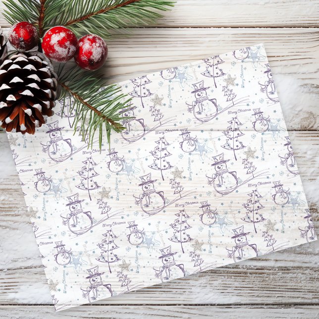 Purple Hand Drawn Christmas Snowman Tissue Paper (Creator Uploaded)