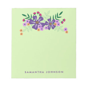 Purple Hand Drawn Flowers, Personalized Notepad