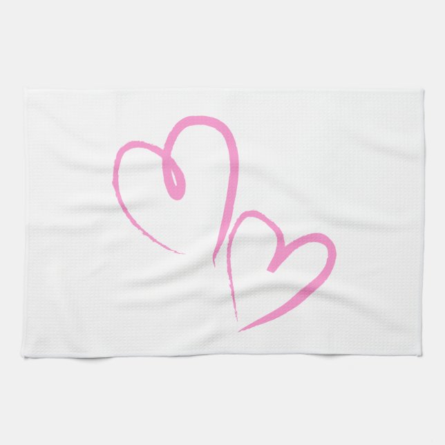 Purple Hand Drawn Hearts Kitchen Towel (Horizontal)