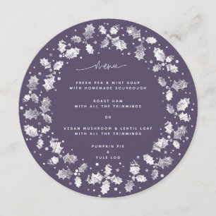 Purple Hand Printed Holly Wreath Christmas Menu