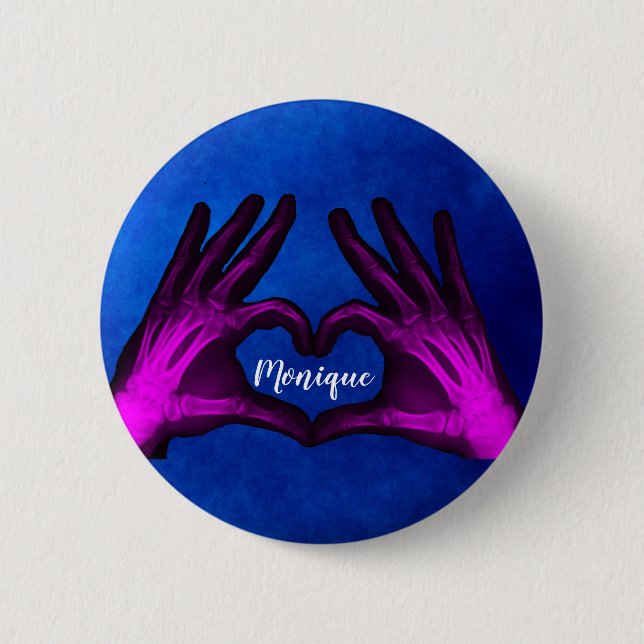 Purple Hand Xray Heart 2 Inch Round Button (Front)