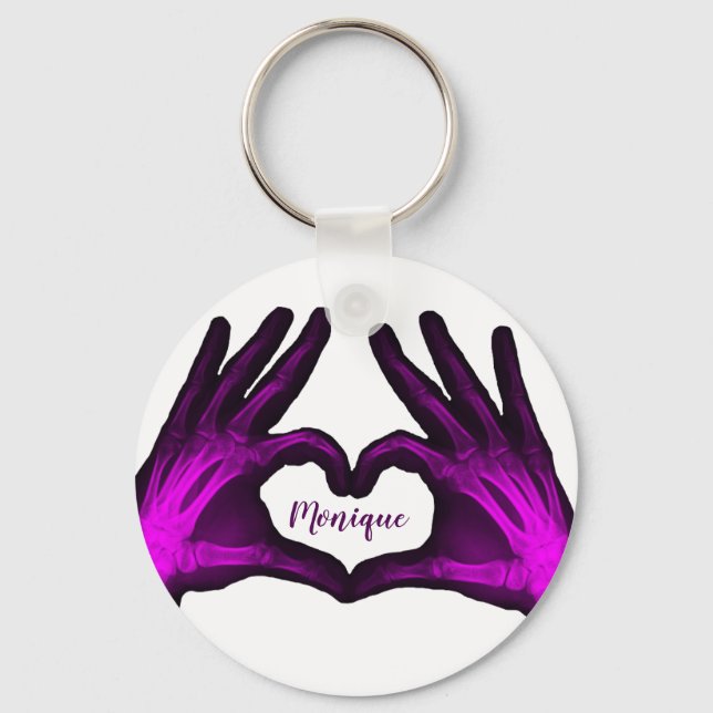 Purple Hand Xray Heart Keychain (Front)