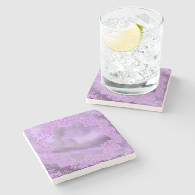 Purple Handkerchief Abstract Marble Stone Coaster (Side)