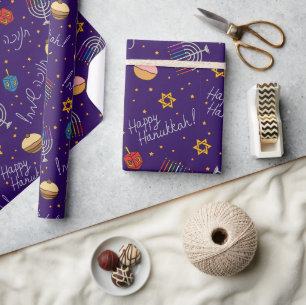 Purple Hanukkah Wrapping Paper