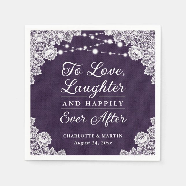 Purple Happily Ever After Wedding Napkins (Front)
