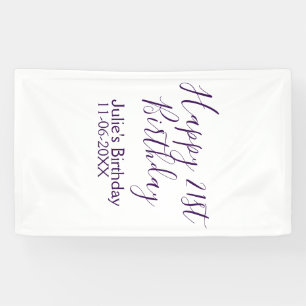 Purple happy 21st birthday name date Keychain Banner