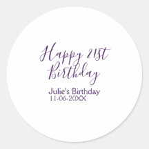 Purple happy 21st birthday name date Keychain