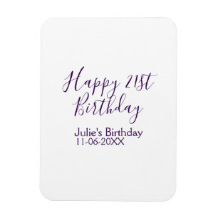 Purple happy 21st birthday name date Keychain Magnet