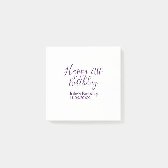 Purple happy 21st birthday name date Keychain Post-it Notes (Front)