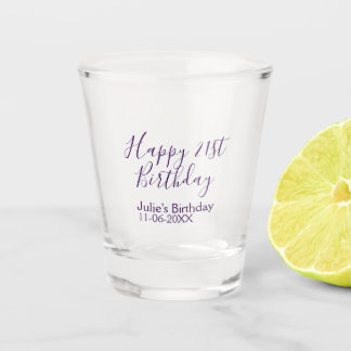 Purple happy 21st birthday name date Keychain Shot Glass