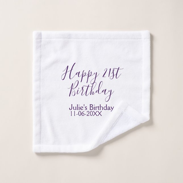 Purple happy 21st birthday name date Keychain Wash Cloth (Wash Cloth)