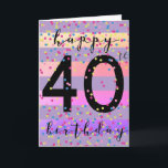 Purple Happy 40th Birthday Card<br><div class="desc">Celebrate her 40th birthday in style with this purple birthday card for her. Featuring fun confetti and modern typography, this fortieth birthday card is made to mark a wonderful milestone. The inside card message can be edited and easily personalized if wanted. Order now and create a heartfelt moment she’ll always...</div>