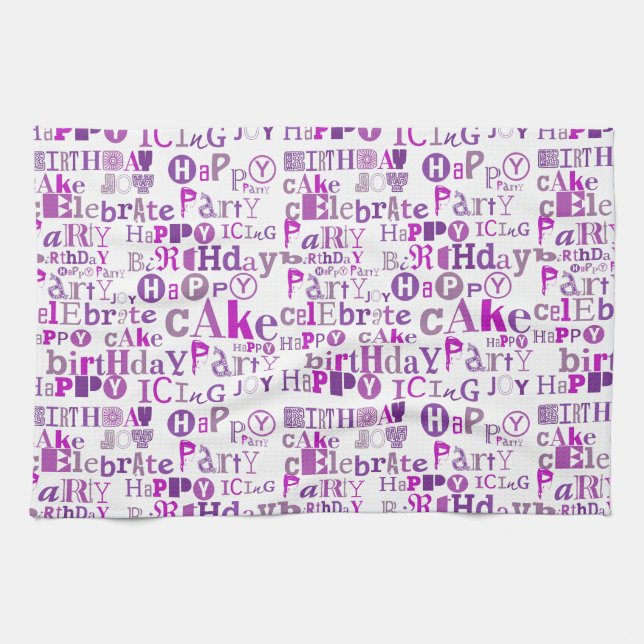 Purple Happy Birthday Kitchen Towel (Horizontal)
