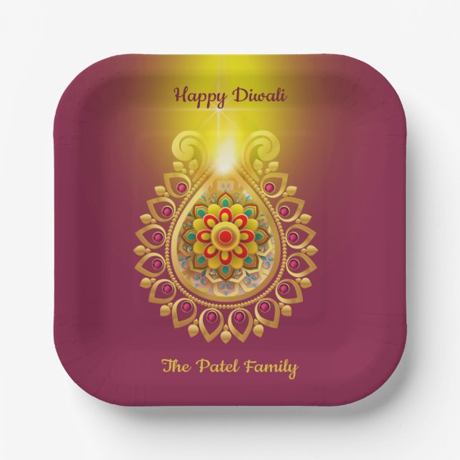 Purple Happy Diwali Paper Plate (Front)
