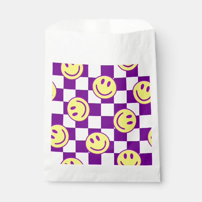 purple happy face check groovy favour bag (Front)
