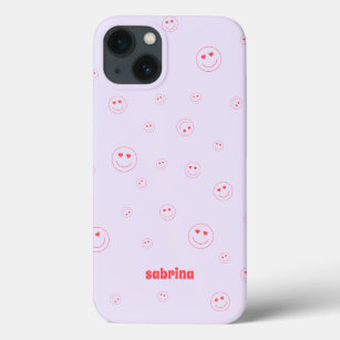 Purple Happy Face Heart Eyes with Name  iPhone 13 Case