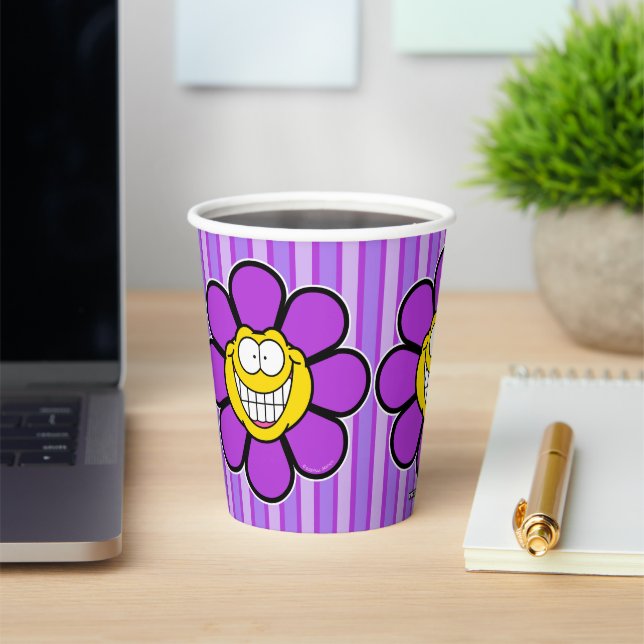 Purple Happy Flower Screwball Graphics Paper Cups (Insitu)