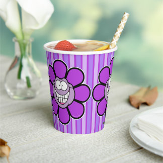 Purple Happy Flower Screwball Graphics Paper Cups