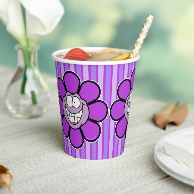 Purple Happy Flower Screwball Graphics Paper Cups (Insitu)