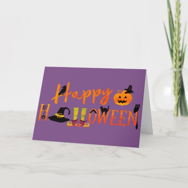 Purple  Happy Halloween Card (Front)