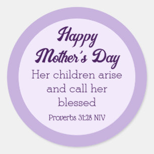 Purple Happy Mother's Day Bible Verse Simple Classic Round Sticker