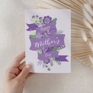 Purple Happy Mother's Day Modern Floral Script Card