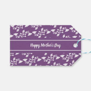 Purple Happy Mother's Day with White Flowers Gift Tags