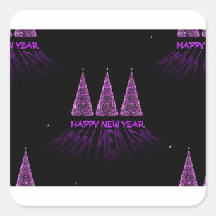 purple happy new year square sticker