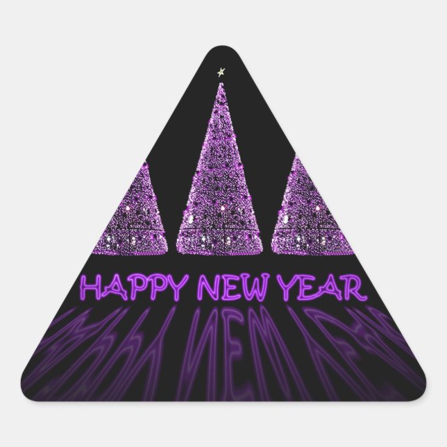 purple happy new year triangle sticker (Front)