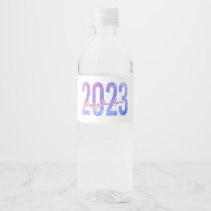 Purple Happy new year Water Bottle Label