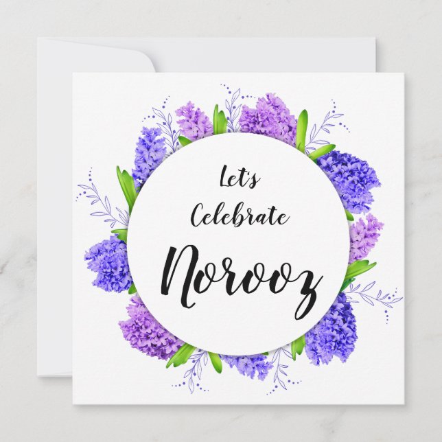 Purple Happy Norooz New Year Hyacinth Wreath Invitation (Front)