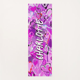 Purple Harmony: Graffiti Hearts Yoga Mat