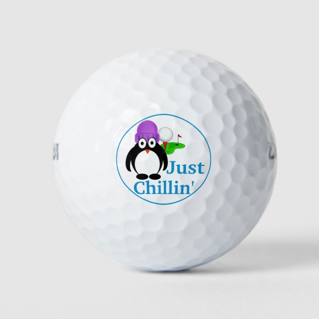 Purple Hat Penguin Just Chillin' Golf Balls (Front)