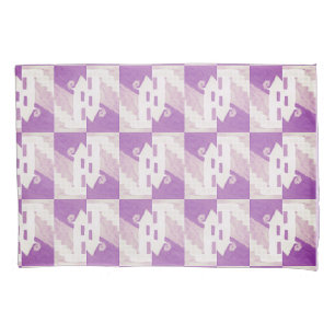 Purple Haunted Hues: Halloween House Pattern Pillowcase