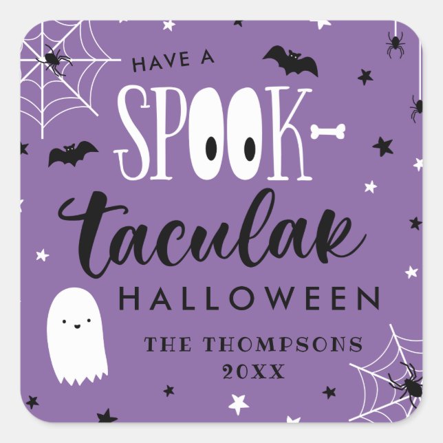 Purple Have A Spooktacular Halloween Favour Square Sticker (Front)