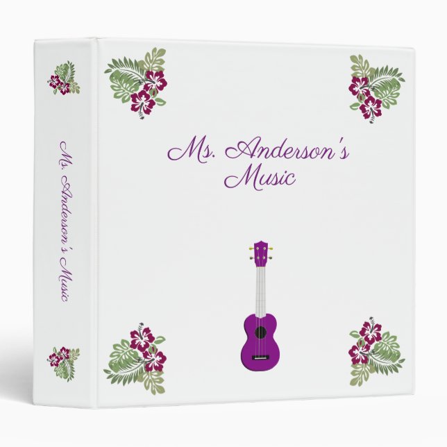 Purple Hawaiian Hibiscus Flower Ukulele Music Binder (Front/Spine)