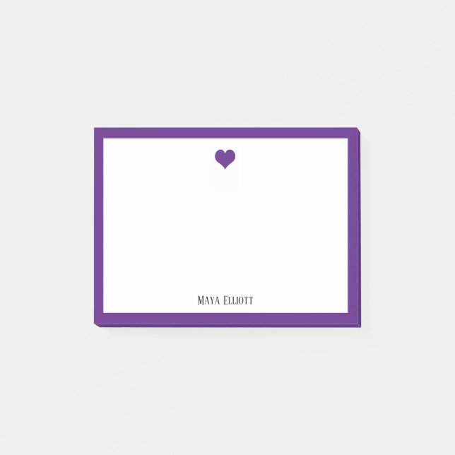 Purple Heart and Border on White with Name Post-it Notes (Front)