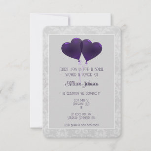 Purple Heart Balloons Bridal Shower Invitation
