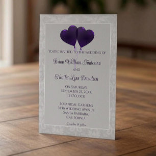 Purple Heart Balloons Wedding Invitation