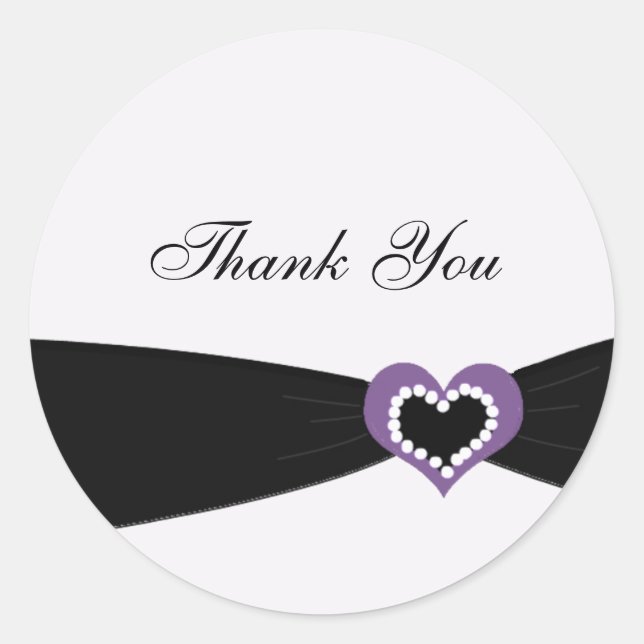 Purple Heart Black Ribbon Thank You Classic Round Sticker (Front)
