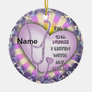 Purple Heart CNA Nurse Ceramic Ornament