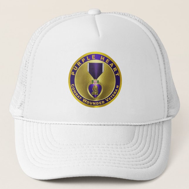 Purple Heart Combat Wounded Trucker Hat (Front)