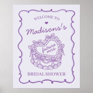 Purple Heart Coquette Cake Bridal Shower Welcome Poster