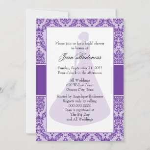 Purple Heart Damask Bridal Shower Invitation