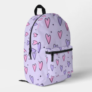 purple heart design school bookbag Travel Printed Backpack