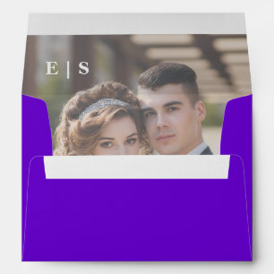 Purple Heart Elegant Monogram Photo Wedding Envelope