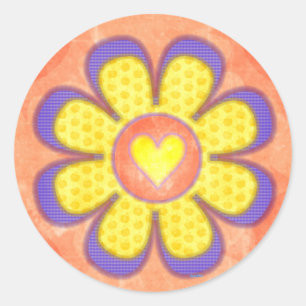 Purple Heart Flower Classic Round Sticker